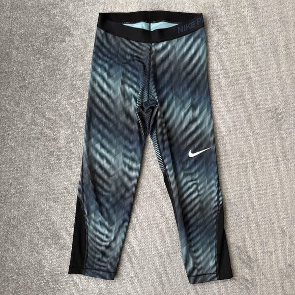 Nike Pro Dri-FIT Leggings Womens Medium Black Blue Athletic Compression Pants - Picture 1 of 13